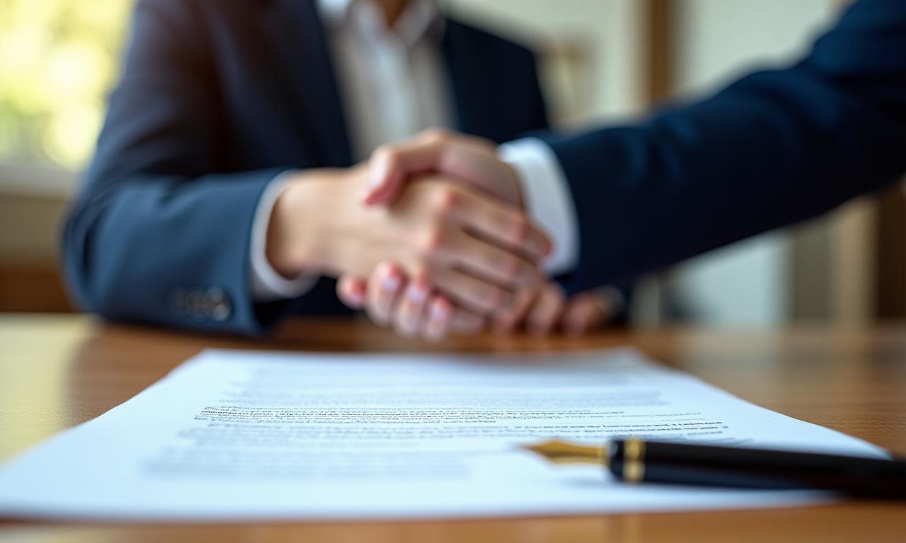 Professionisti che firmano un accordo legale in ufficio moderno