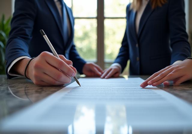Professionisti legali discutono un contratto in un ufficio moderno a Roma